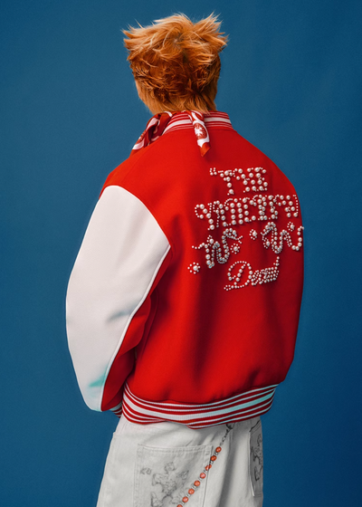 YADcrew Puzzle Snake Pearl Varsity Jacket | Face 3 Face