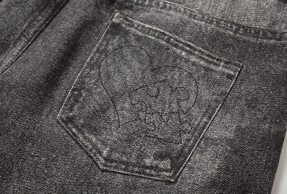 YADcrew Pearl Embroidery Jigsaw Print Jeans | Face 3 Face