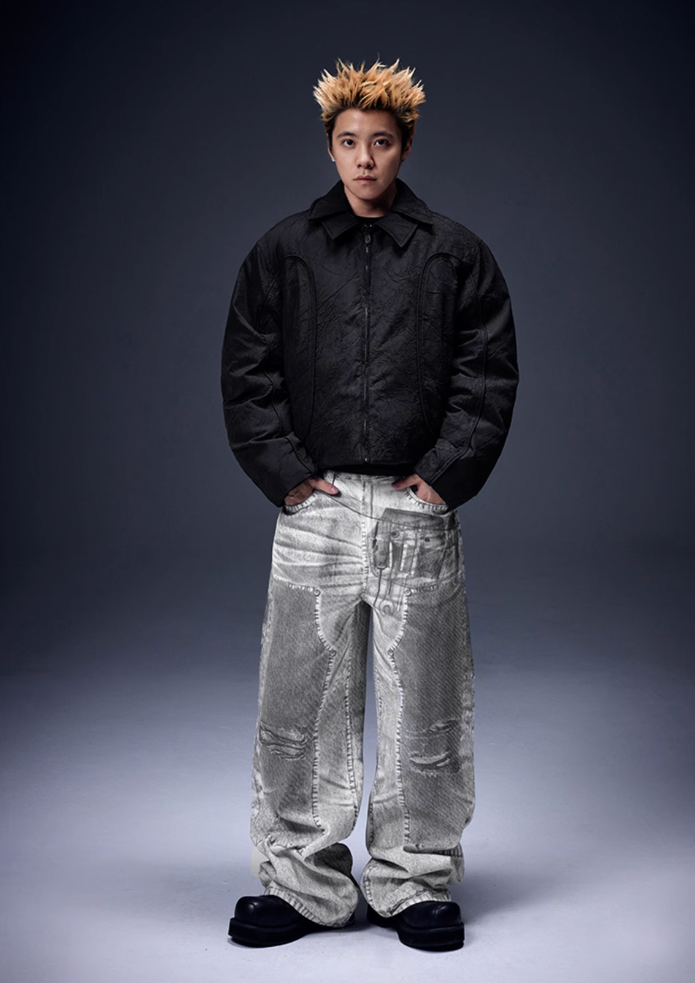 YADcrew X-ray Printed Double Knee Baggy Jeans | Face 3 Face