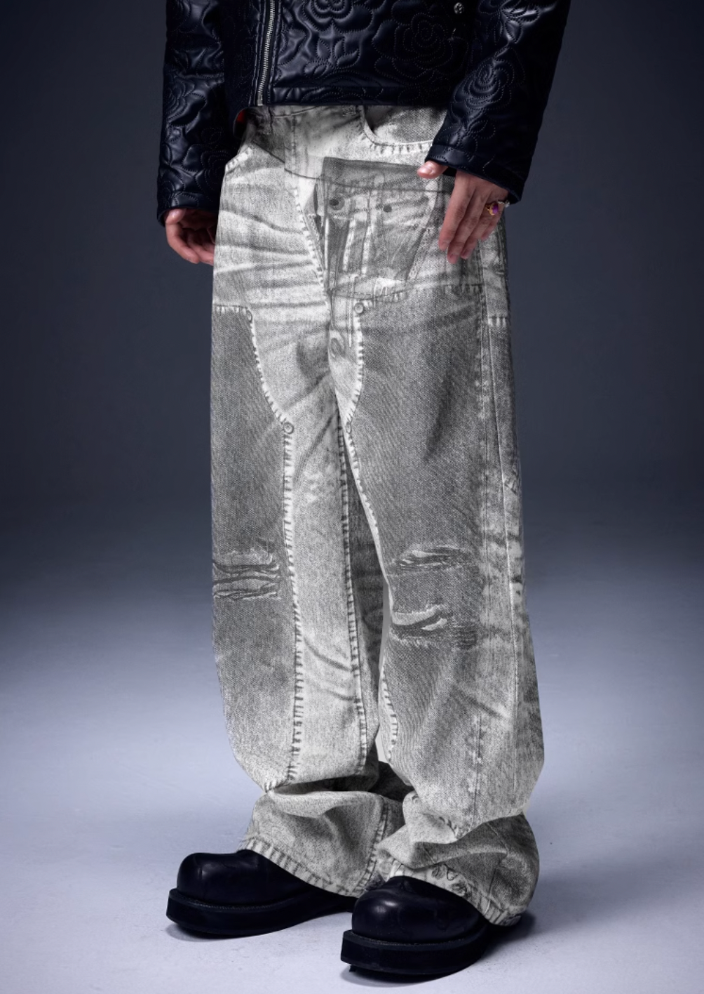 YADcrew X-ray Printed Double Knee Baggy Jeans | Face 3 Face