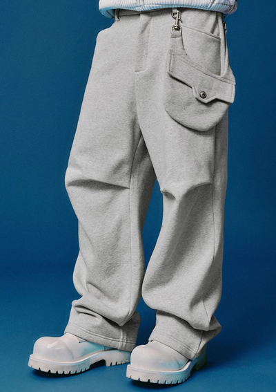 YADcrew Removable Belt Bag Folded Pleated Sweatpants | Face 3 Face