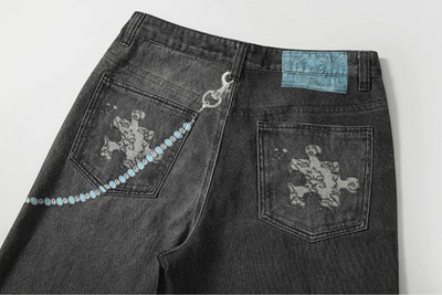 YADcrew Chain Embossed Print Jeans | Face 3 Face