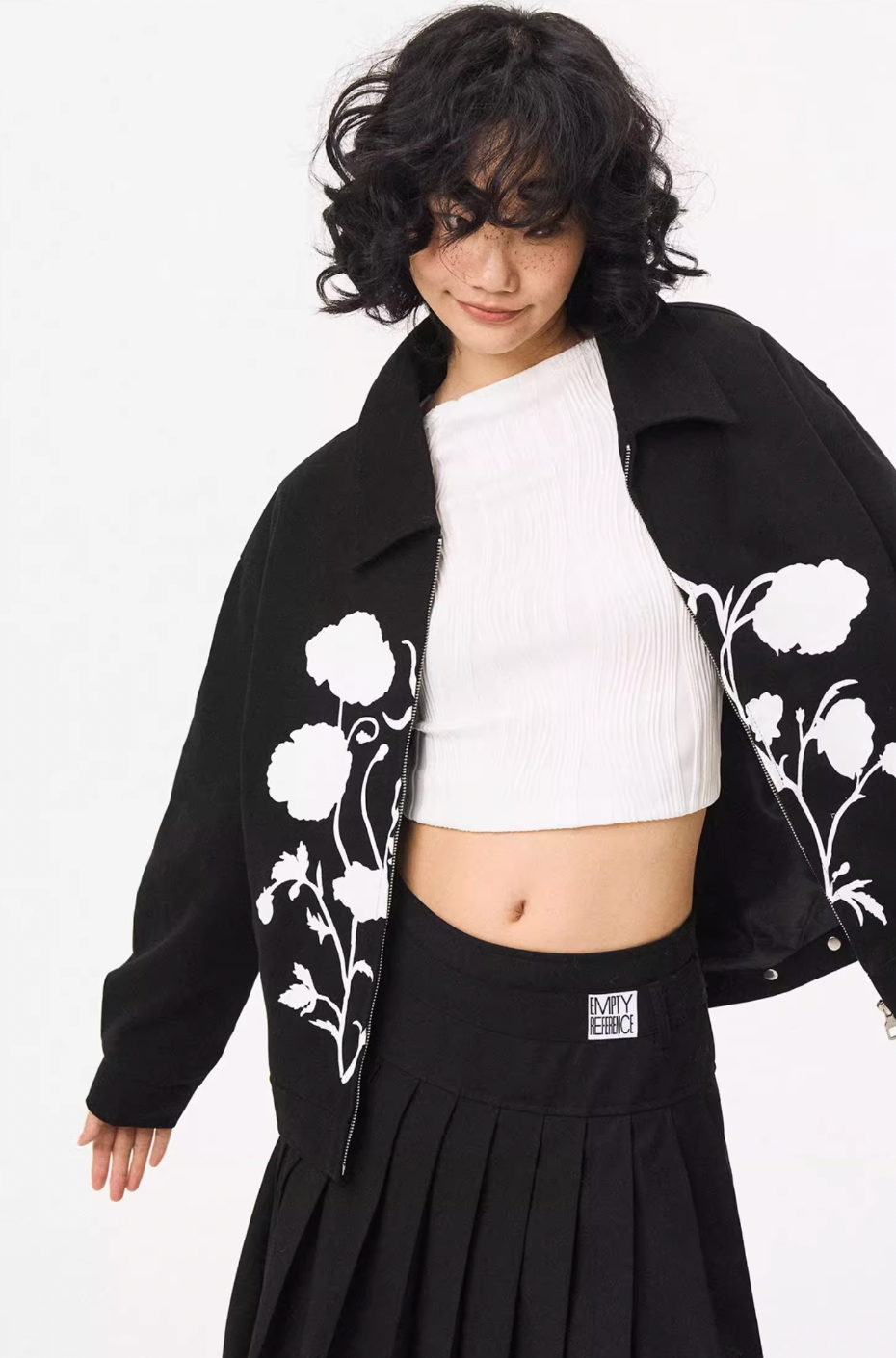 EMPTY REFERENCE Silk Print White Floral Swing Jacket | Face 3 Face