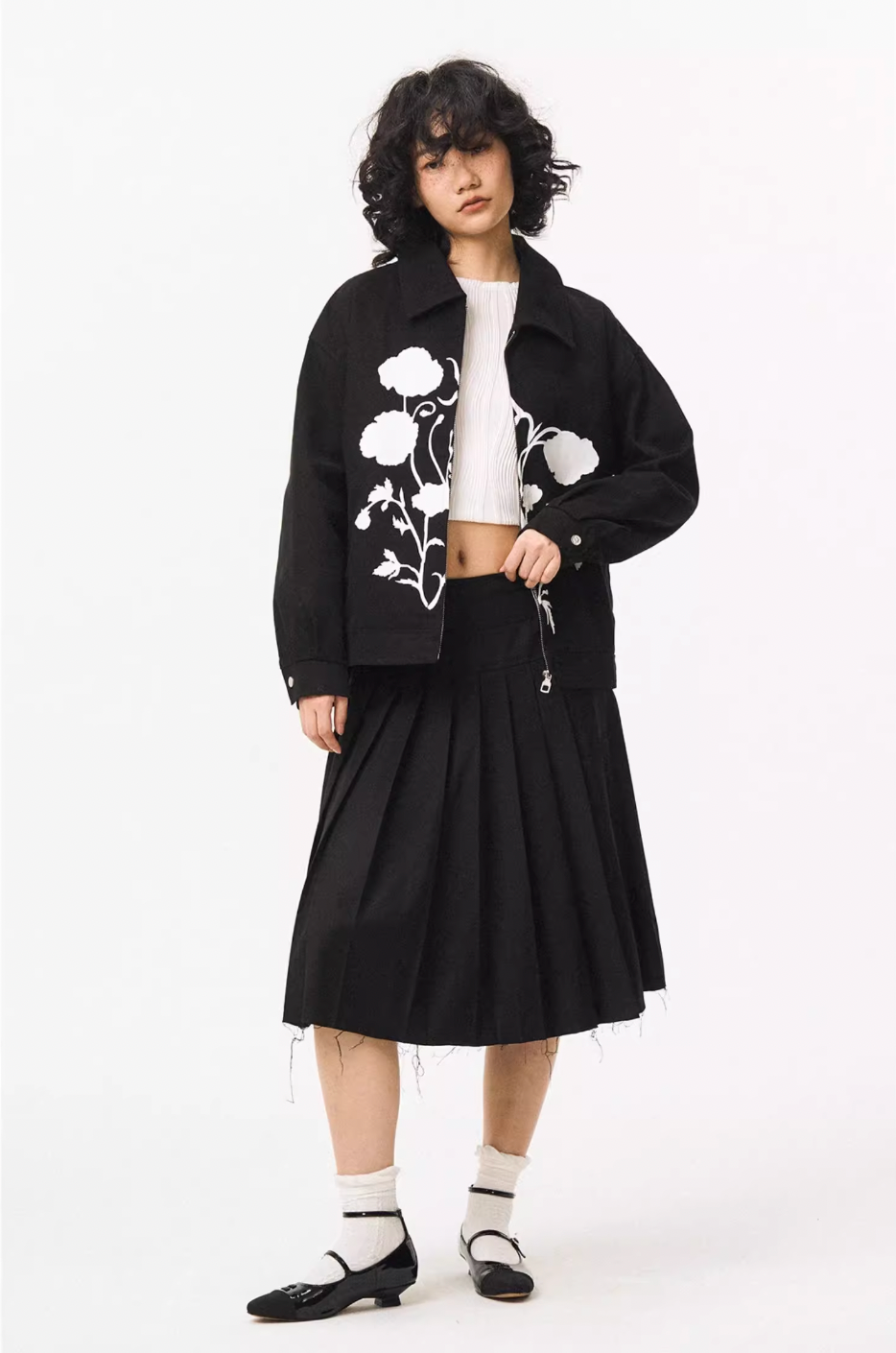 EMPTY REFERENCE Silk Print White Floral Swing Jacket | Face 3 Face