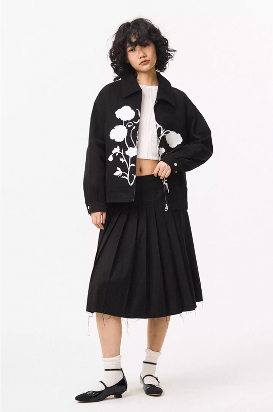 EMPTY REFERENCE Silk Print White Floral Swing Jacket | Face 3 Face