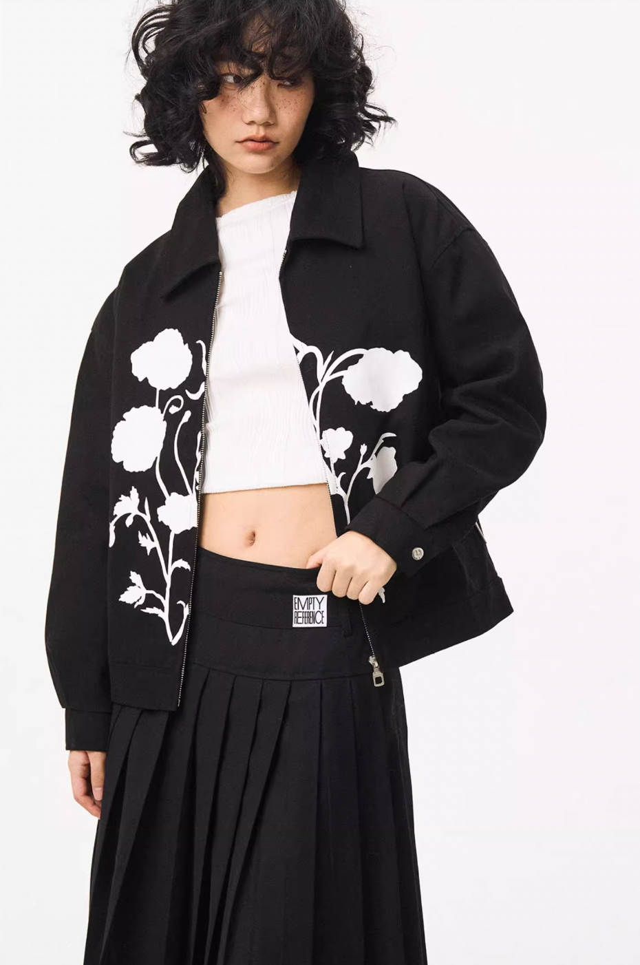 EMPTY REFERENCE Silk Print White Floral Swing Jacket | Face 3 Face