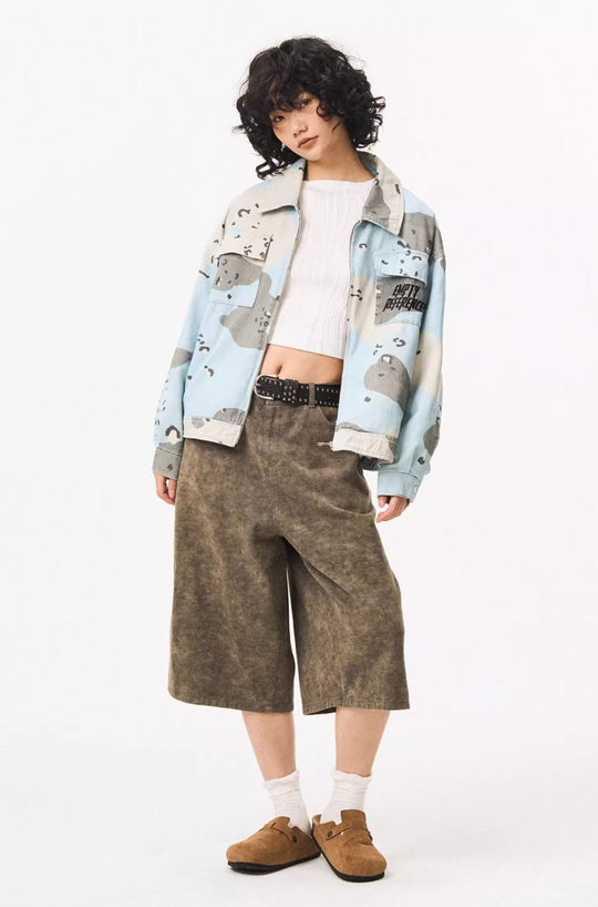 EMPTY REFERENCE Blue Camouflage Pockets Work Jacket | Face 3 Face