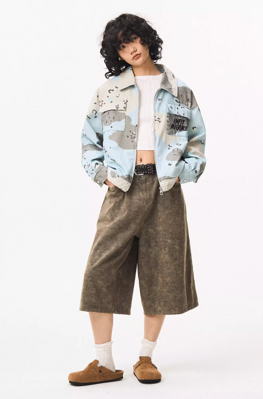 EMPTY REFERENCE Blue Camouflage Pockets Work Jacket | Face 3 Face