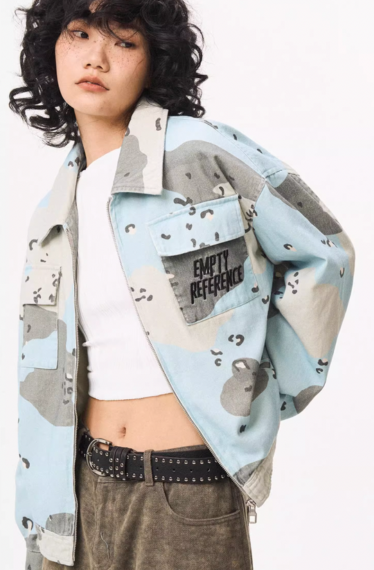 EMPTY REFERENCE Blue Camouflage Pockets Work Jacket | Face 3 Face