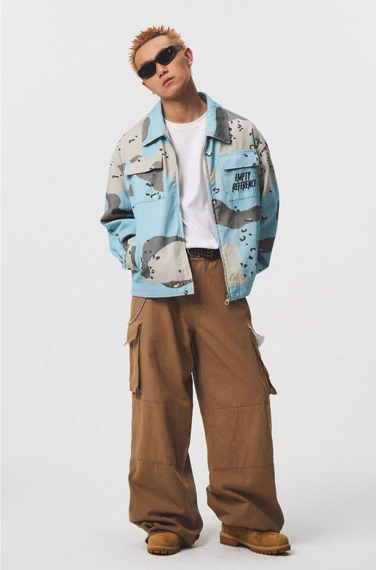 EMPTY REFERENCE Blue Camouflage Pockets Work Jacket | Face 3 Face