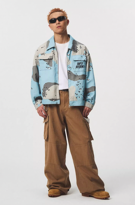 EMPTY REFERENCE Blue Camouflage Pockets Work Jacket | Face 3 Face