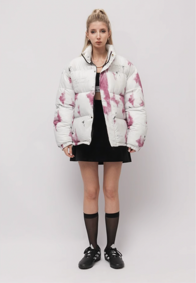 EMPTY REFERENCE Watercolor Poetry Printed Puffer Jacket | Face 3 Face