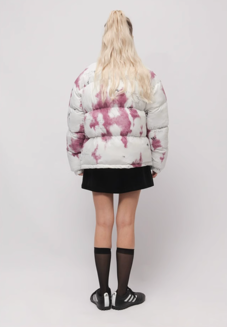 EMPTY REFERENCE Watercolor Poetry Printed Puffer Jacket | Face 3 Face