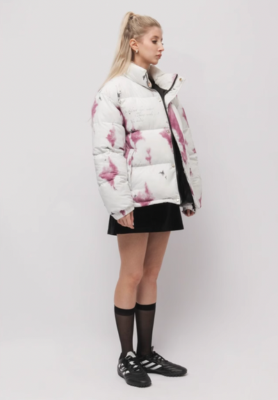 EMPTY REFERENCE Watercolor Poetry Printed Puffer Jacket | Face 3 Face