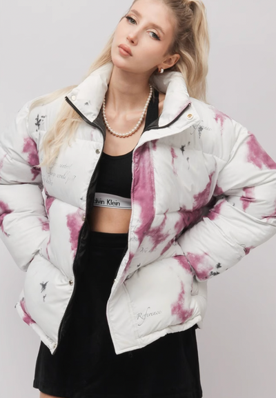 EMPTY REFERENCE Watercolor Poetry Printed Puffer Jacket | Face 3 Face