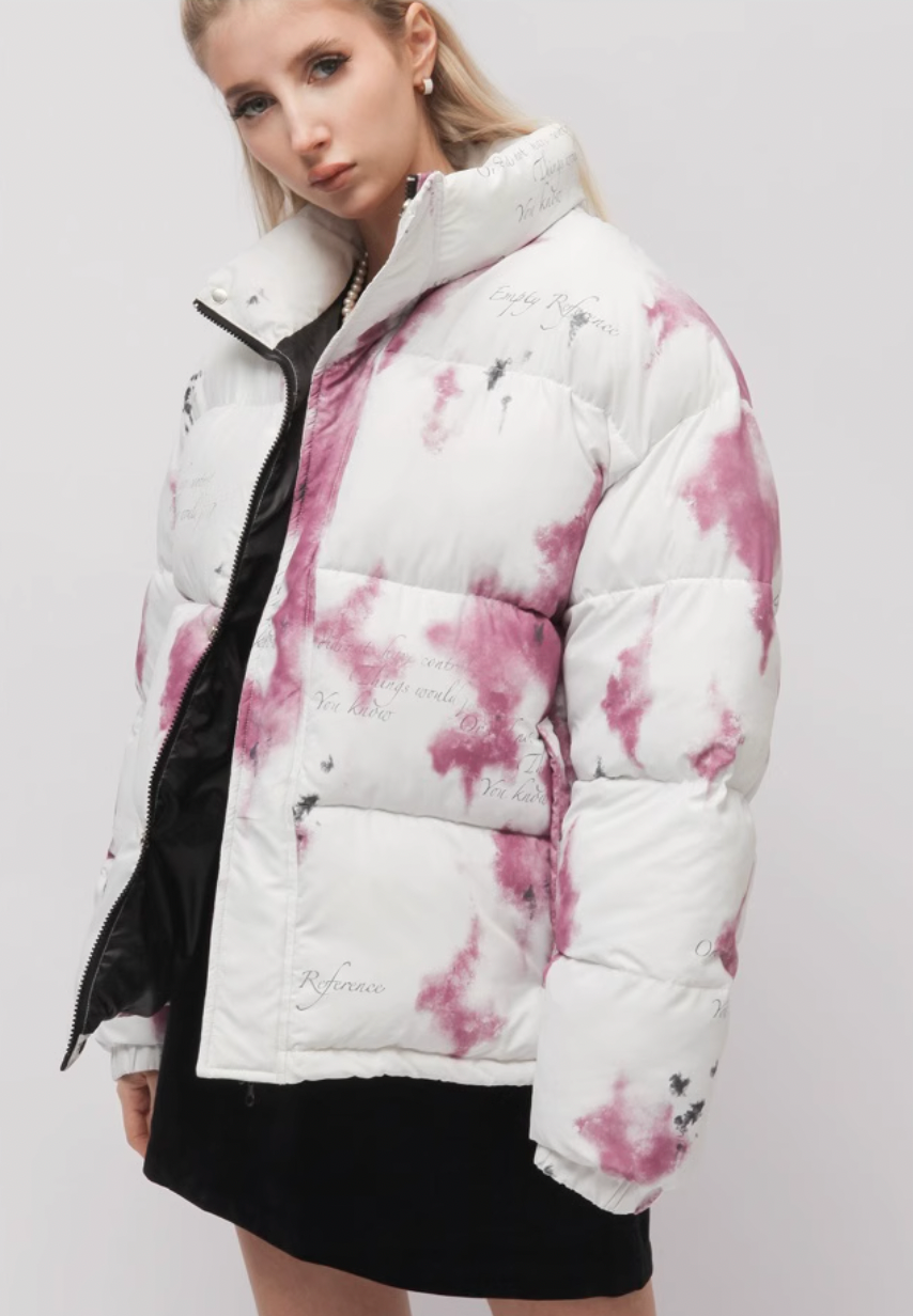 EMPTY REFERENCE Watercolor Poetry Printed Puffer Jacket | Face 3 Face