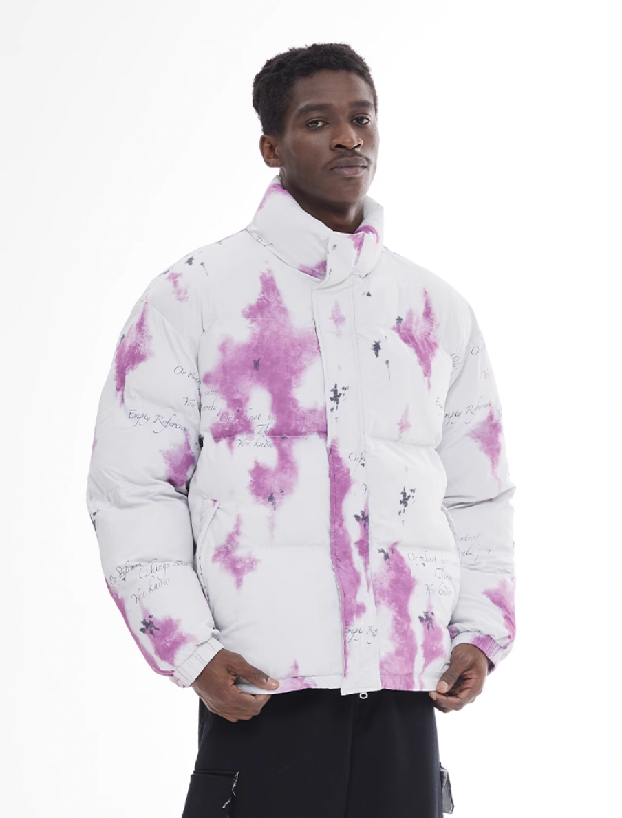 EMPTY REFERENCE Watercolor Poetry Printed Puffer Jacket | Face 3 Face