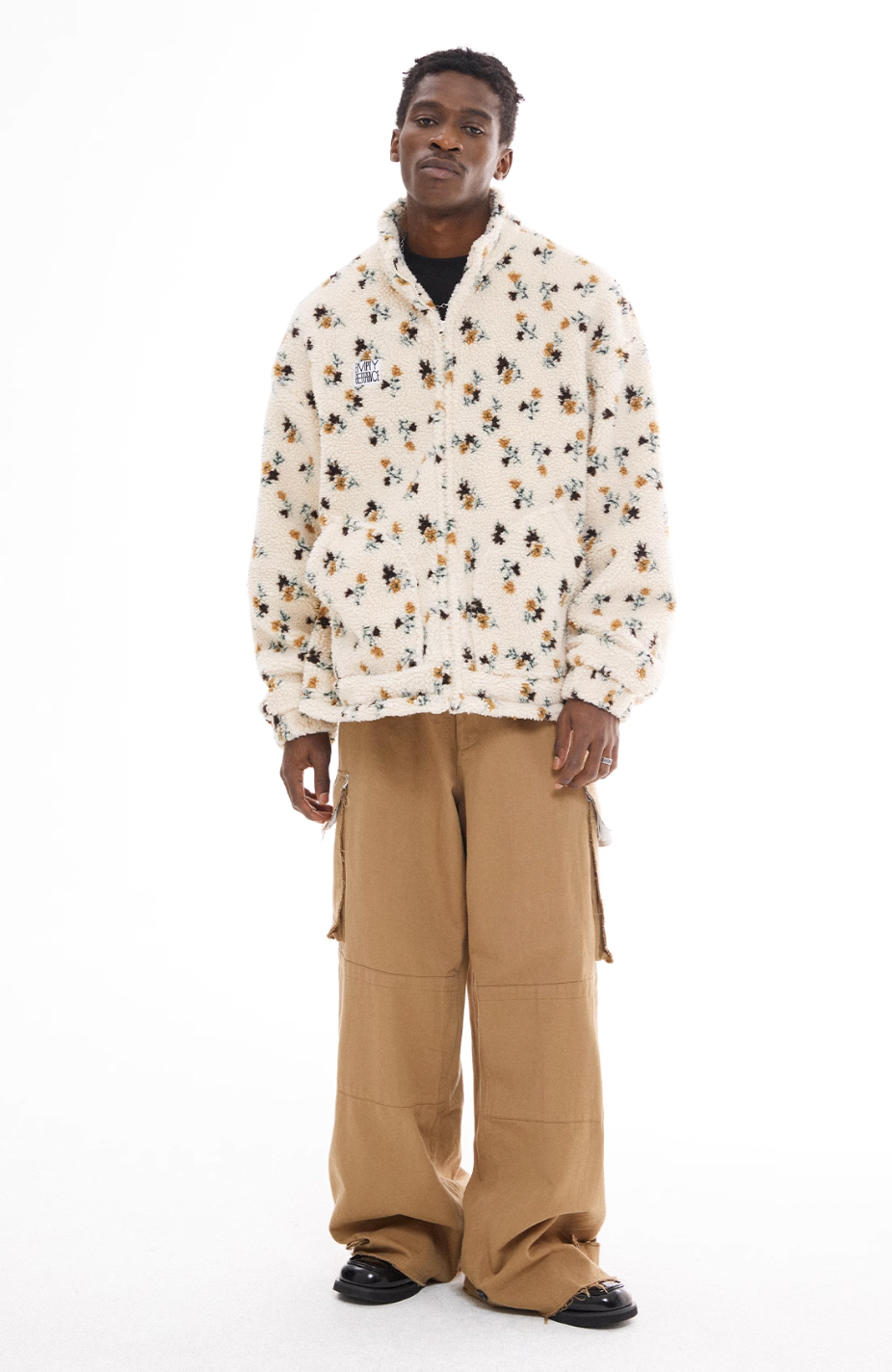 EMPTY REFERENCE Floral Pattern Sherpa Fleece Jacket | Face 3 Face