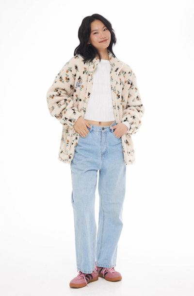 EMPTY REFERENCE Floral Pattern Sherpa Fleece Jacket | Face 3 Face