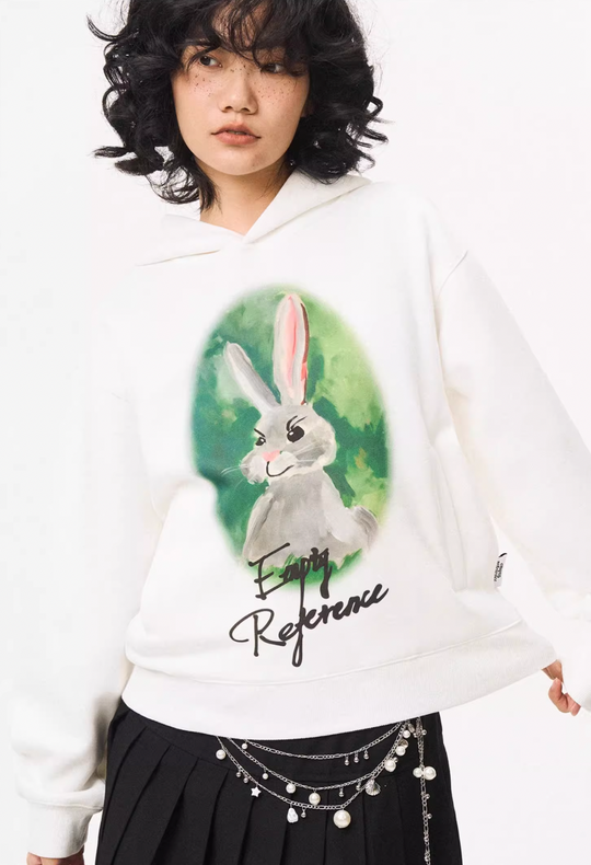 EMPTY REFERENCE Watercolor Rabbit Print Hoodie | Face 3 Face