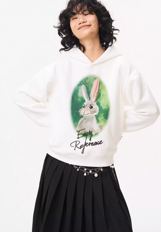 EMPTY REFERENCE Watercolor Rabbit Print Hoodie | Face 3 Face