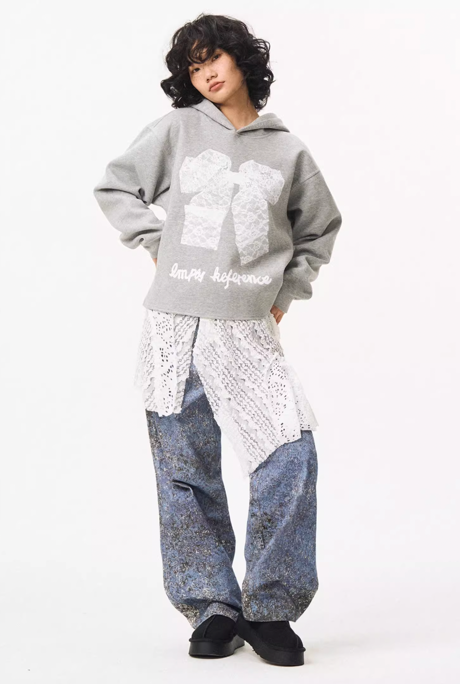 EMPTY REFERENCE Lace Bow Printed Hoodie | Face 3 Face