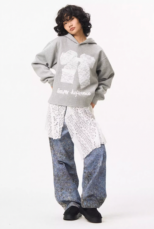 EMPTY REFERENCE Lace Bow Printed Hoodie | Face 3 Face