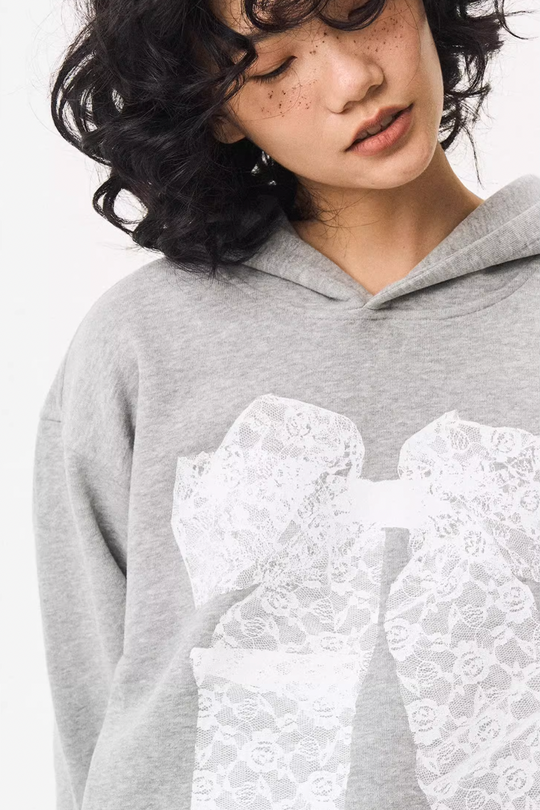 EMPTY REFERENCE Lace Bow Printed Hoodie | Face 3 Face