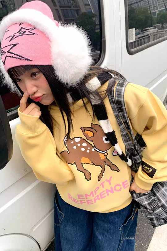 EMPTY REFERENCE Speckled Fawn Letter Print Hoodie | Face 3 Face