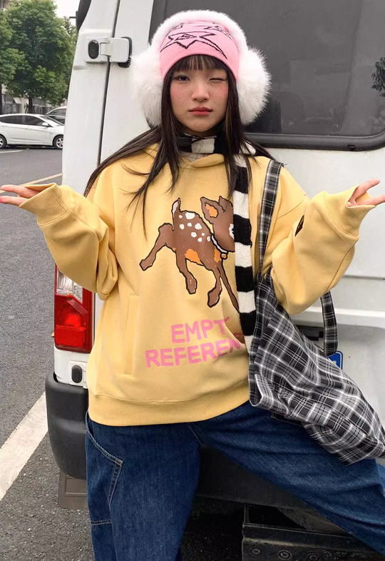 EMPTY REFERENCE Speckled Fawn Letter Print Hoodie | Face 3 Face