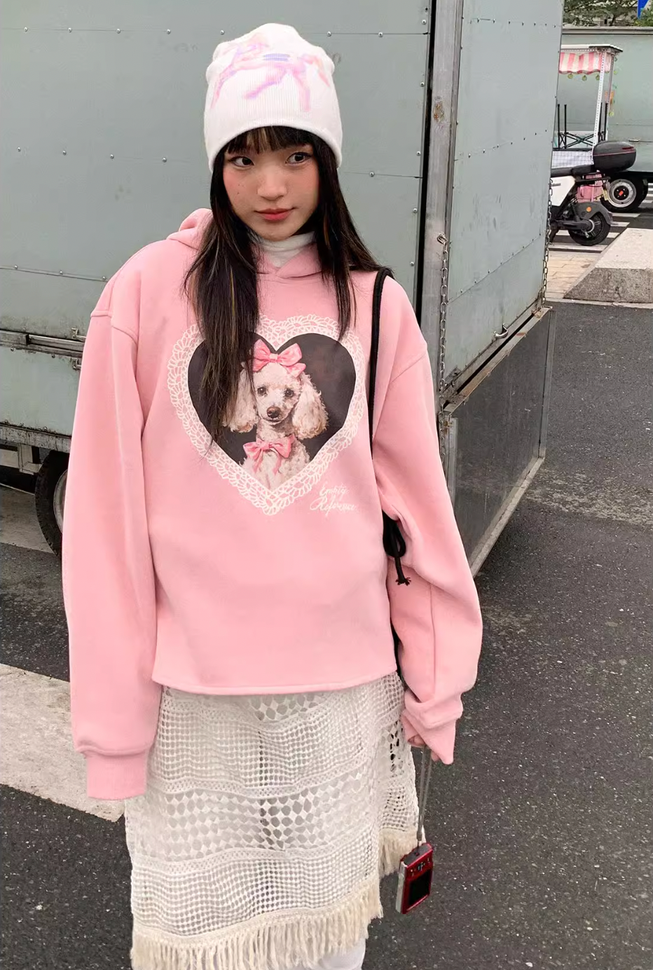 EMPTY REFERENCE Lace Heart Puppy Print Hoodie | Face 3 Face