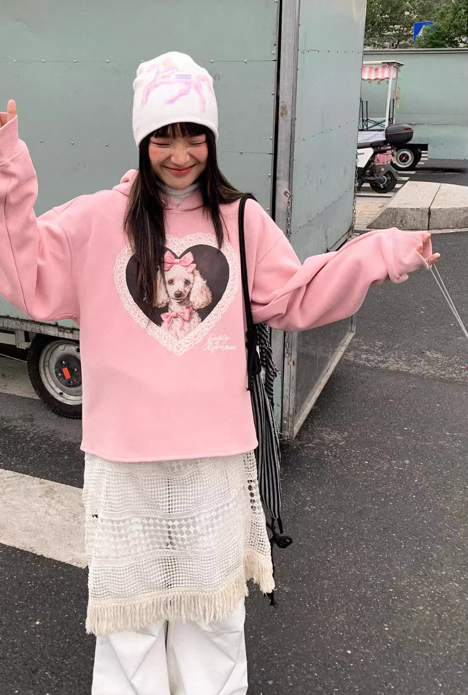 EMPTY REFERENCE Lace Heart Puppy Print Hoodie | Face 3 Face