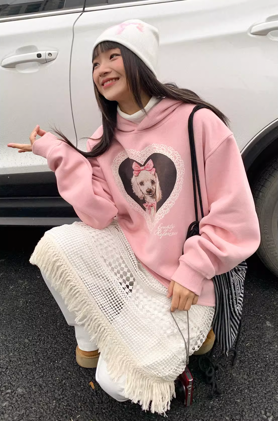 EMPTY REFERENCE Lace Heart Puppy Print Hoodie | Face 3 Face