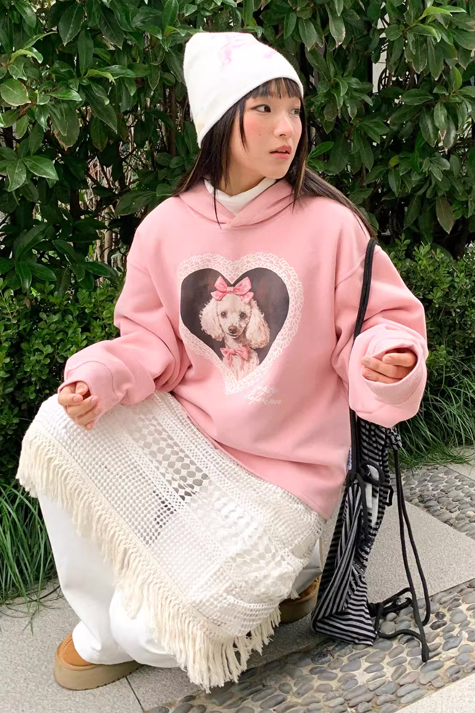EMPTY REFERENCE Lace Heart Puppy Print Hoodie | Face 3 Face