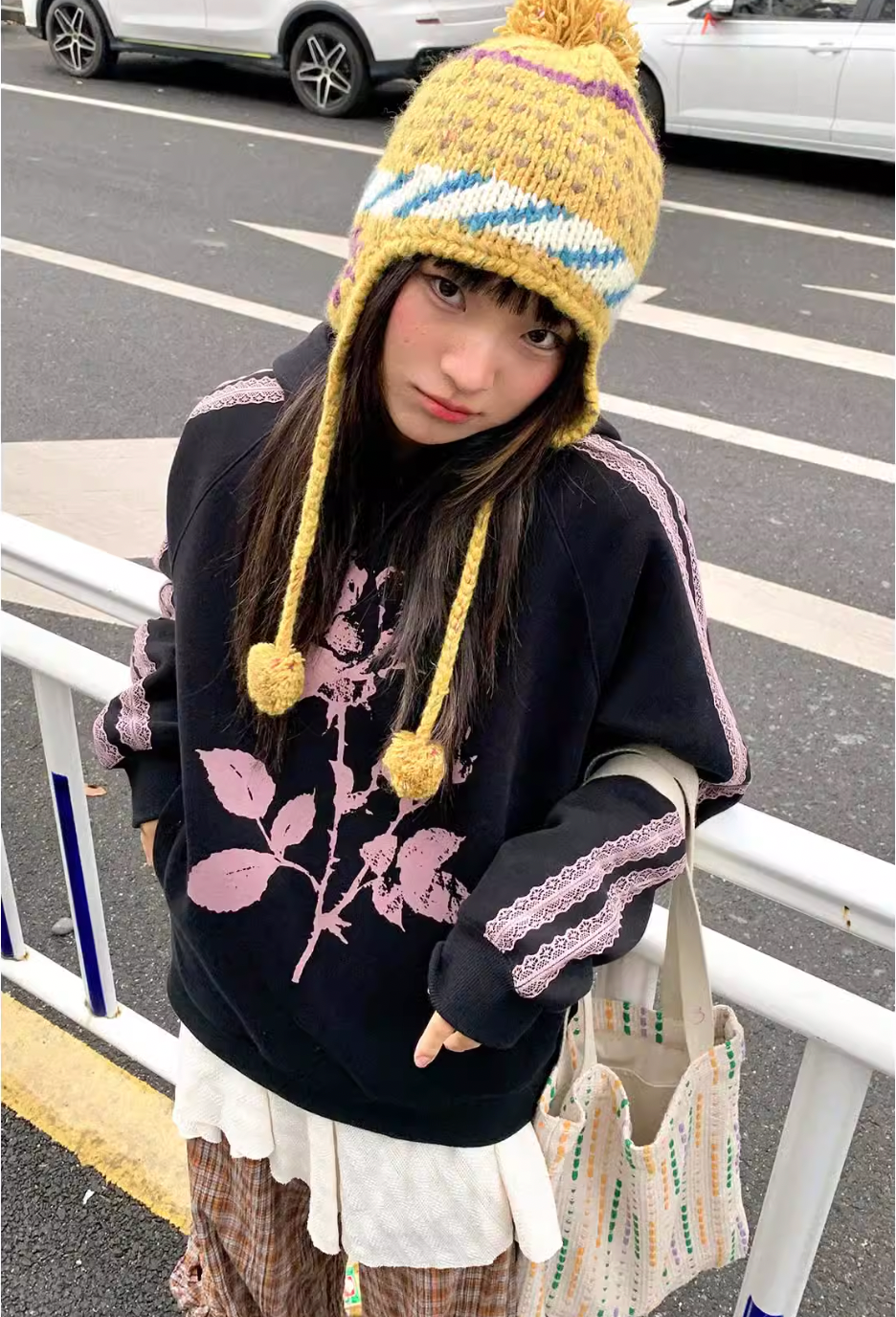 EMPTY REFERENCE Rose Printed Lace Hoodie | Face 3 Face