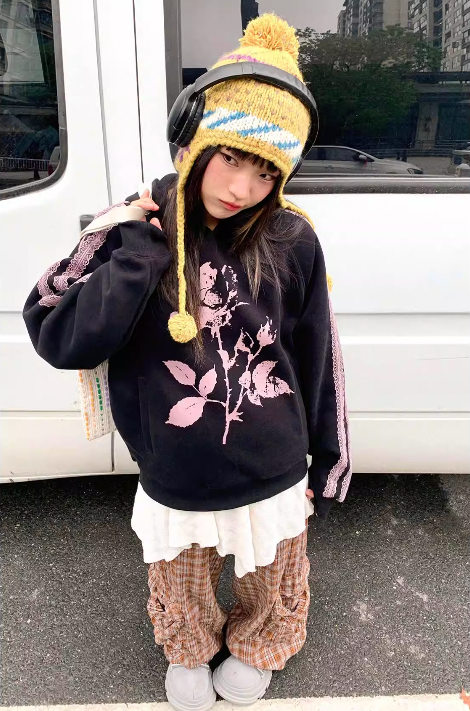 EMPTY REFERENCE Rose Printed Lace Hoodie | Face 3 Face