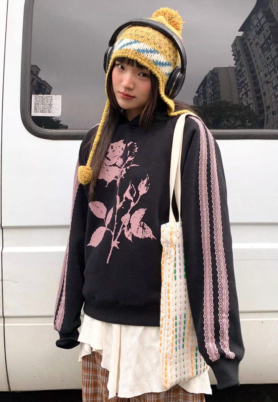 EMPTY REFERENCE Rose Printed Lace Hoodie | Face 3 Face