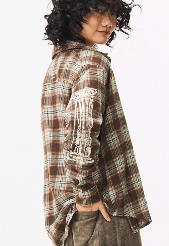 EMPTY REFERENCE Roman Column Print Plaid Long Sleeve Shirt | Face 3 Face