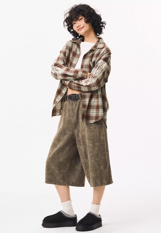 EMPTY REFERENCE Roman Column Print Plaid Long Sleeve Shirt | Face 3 Face