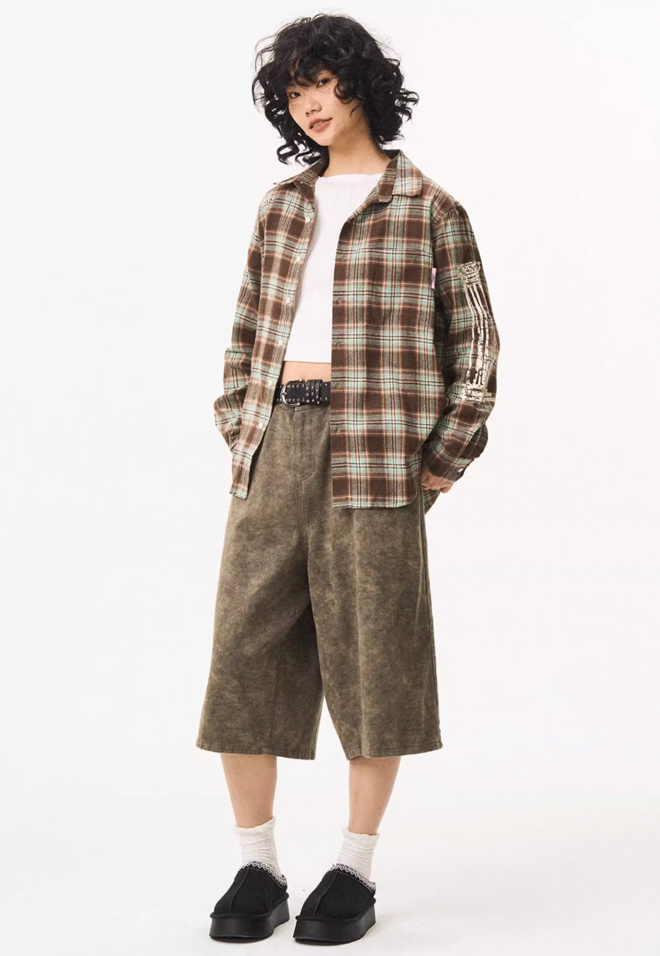 EMPTY REFERENCE Roman Column Print Plaid Long Sleeve Shirt | Face 3 Face