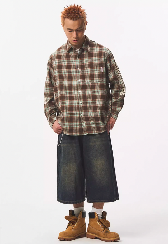 EMPTY REFERENCE Roman Column Print Plaid Long Sleeve Shirt | Face 3 Face