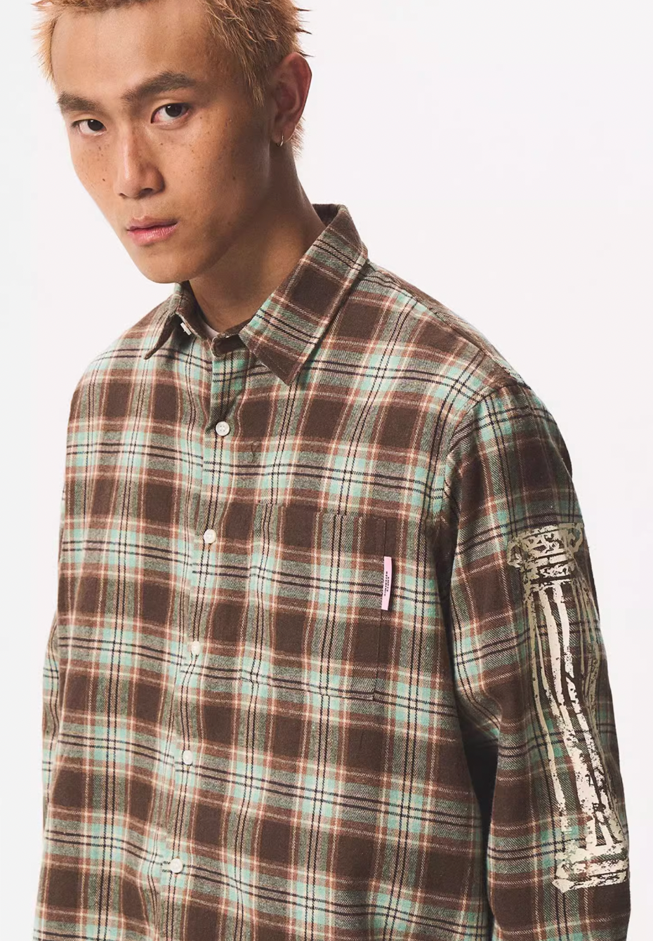 EMPTY REFERENCE Roman Column Print Plaid Long Sleeve Shirt | Face 3 Face