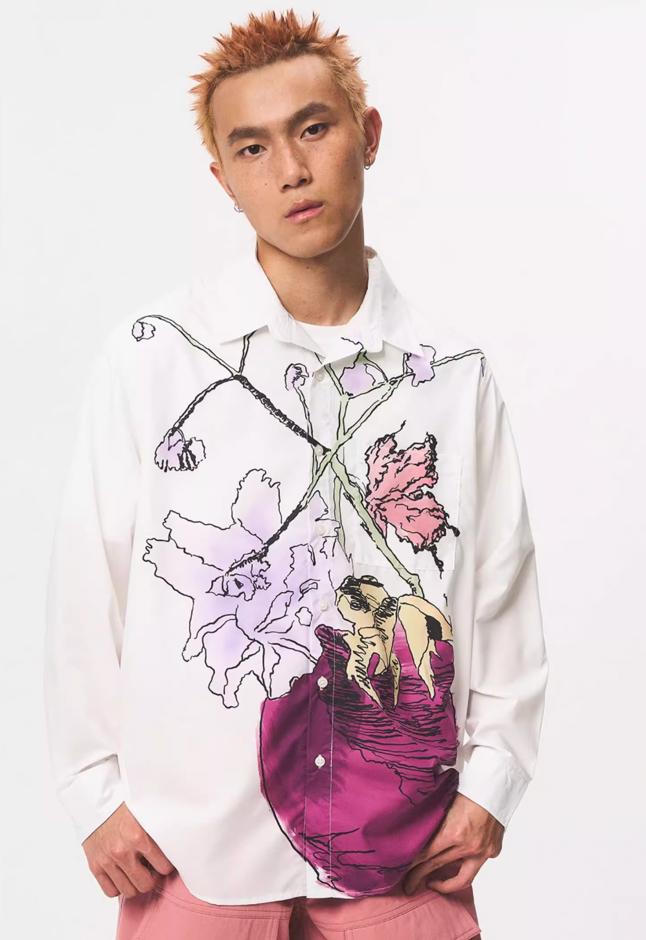 EMPTY REFERENCE Hand Painted Watercolor Vase Long Sleeve Shirt | Face 3 Face