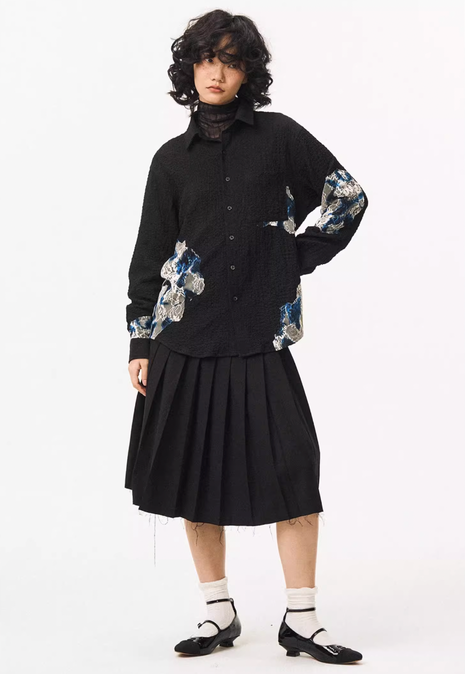 EMPTY REFERENCE Burnt Flower Lace Long Sleeve Shirt | Face 3 Face