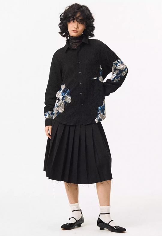 EMPTY REFERENCE Burnt Flower Lace Long Sleeve Shirt | Face 3 Face