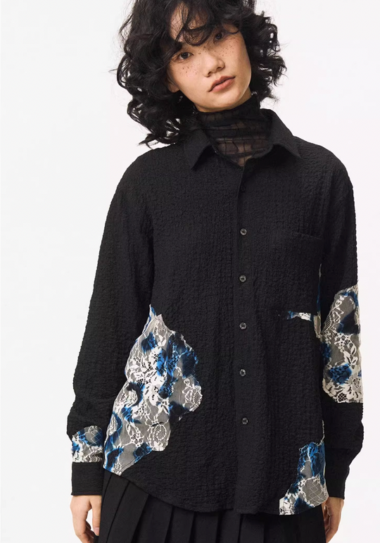 EMPTY REFERENCE Burnt Flower Lace Long Sleeve Shirt | Face 3 Face