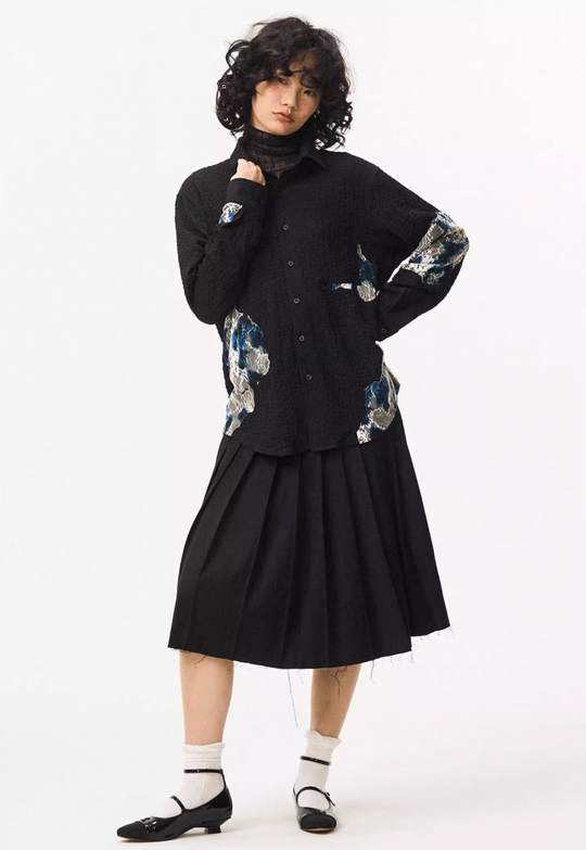 EMPTY REFERENCE Burnt Flower Lace Long Sleeve Shirt | Face 3 Face