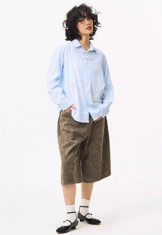 EMPTY REFERENCE Printed Blue Plaid Long Sleeve Shirt | Face 3 Face