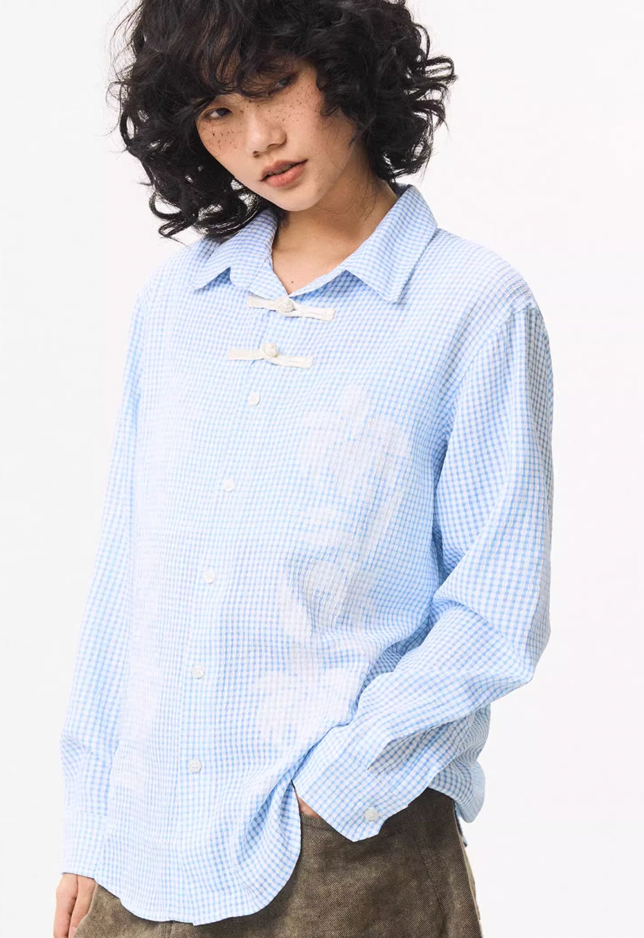 EMPTY REFERENCE Printed Blue Plaid Long Sleeve Shirt | Face 3 Face