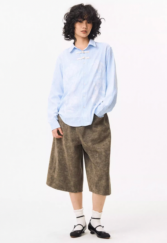 EMPTY REFERENCE Printed Blue Plaid Long Sleeve Shirt | Face 3 Face